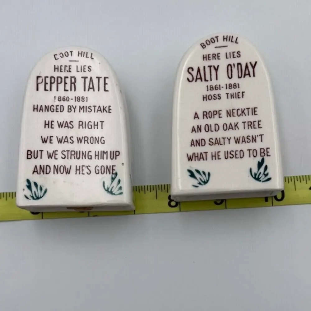 Vintage Boot Hill Tombstone Salt & Pepper Shakers Salty O'Day Pepper Tate Japan